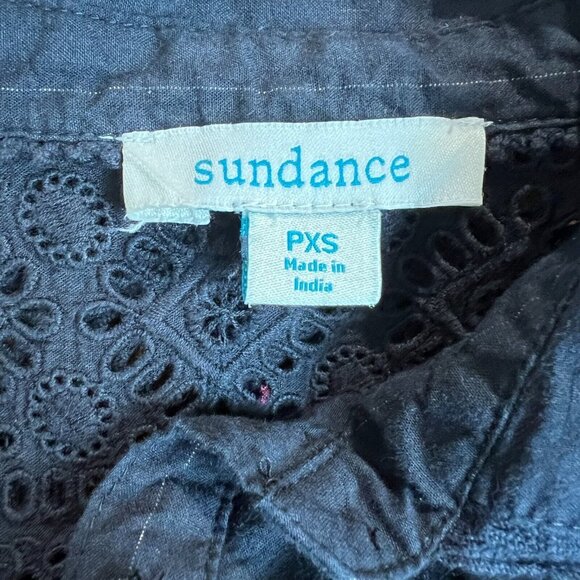 Sundance Blouse Top Womens PXS Black Eyelet Lace‎ Button up Long Flare Sleeve - Picture 10 of 11